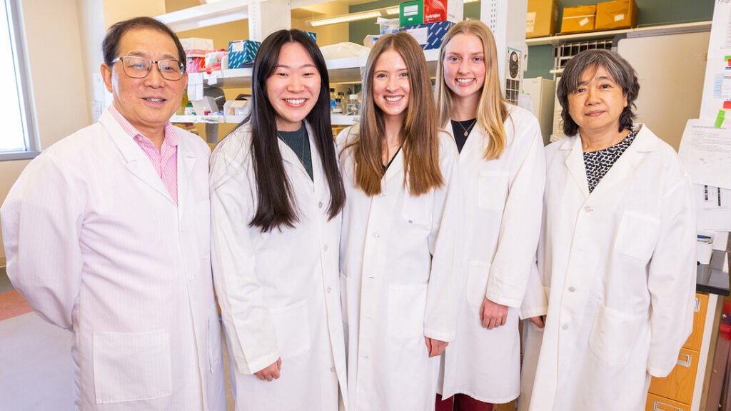 Nebraska undergrads uncover ancient secrets of human immunity Dr. Luwen Zhang (from left), professor of biological sciences; Chanasei Ziemann; Vanessa Hubing; Avery Marquis; and Dr. Etsuko Moriyama, professor of biological sciences.