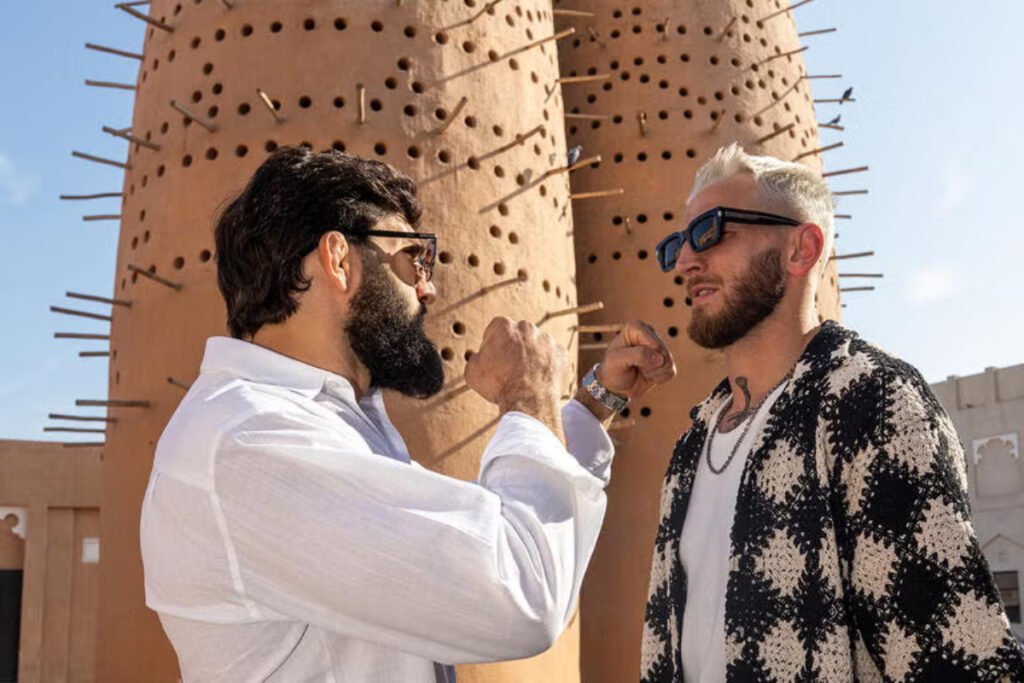 Arman Tsarukyan and Dan Hooker staredown for UFC Qatar
