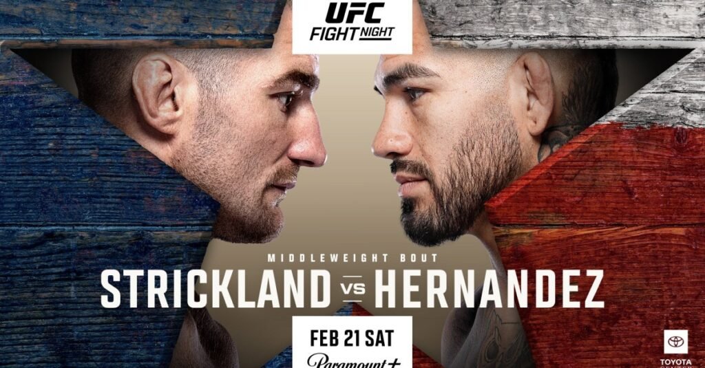Civil War? UFC Houston poster featuring Strickland vs. Hernandez