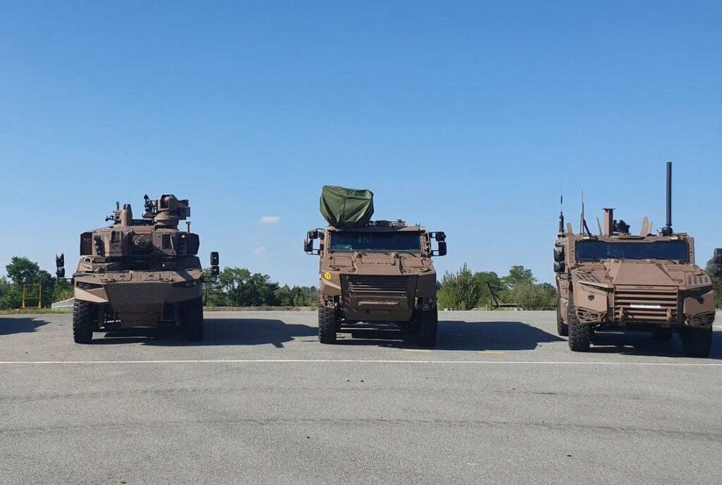 Jaguar, Griffon and Serval armored vehicles during a demonstration.