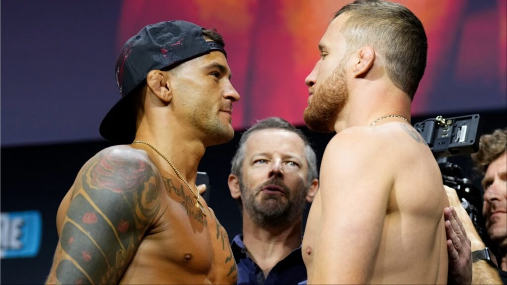 Justin Gaethje and Dustin Poirier face off at the UFC 291 ceremonial weigh-in