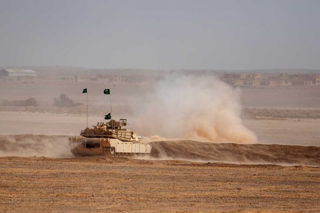 An M1 Abrams of the Royal Saudi Land Forces, during Exercise Eager Lion in Jordan, on 11 September 2022. While many Middle Eastern states have and continue to be dependent on foreign suppliers for their defence equipment, over the past decade, efforts have been made to change this. [US Army/Sgt Nicolas Ramshaw]