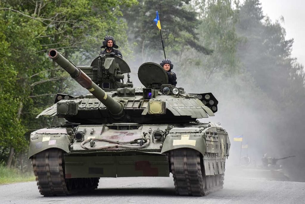 A Ukrainian T-84 Oplot participating in the Strong Europe Tank Challenge on 6 June 2018. Since the outbreak of full-scale war in 2022, Ukraine’s industry has become better known for producing impressive volumes of unmanned platforms than heavy armour. [US Army/Markus Rauchenberger]