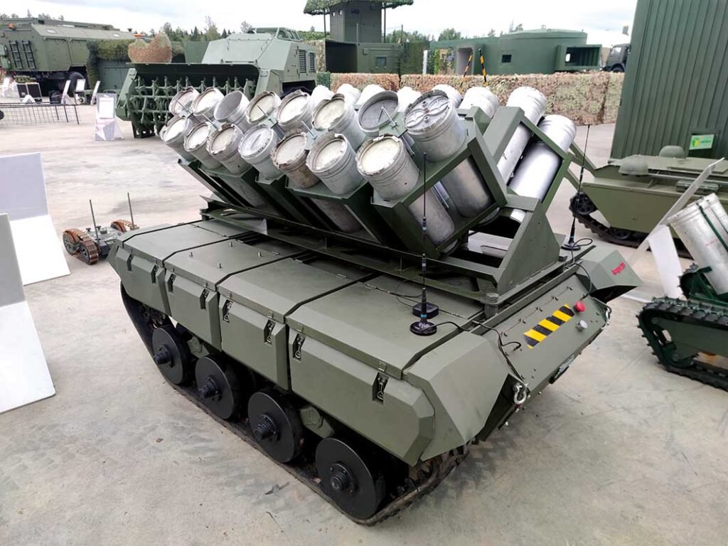 A multipurpose Impuls-KPTM UGV in mine laying configuration. [Source: Alexey Tarasov]