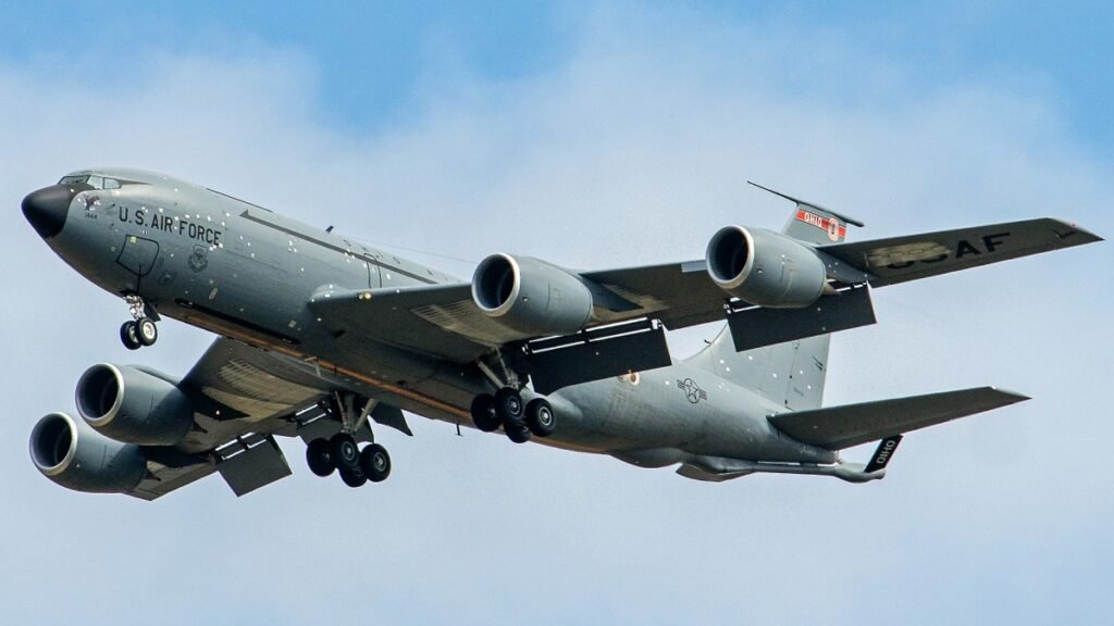 KC-135 Tanker Covered In Shrapnel Patches Seen Landing In UK