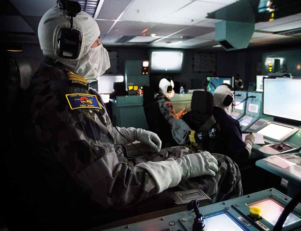 The crew of HMAS Parramatta undertake Exercise STRONGBACK SIM at the RAN’s Maritime Warfare School at HMAS Watson in Sydney that is managed by Serco. [Source: RAN]