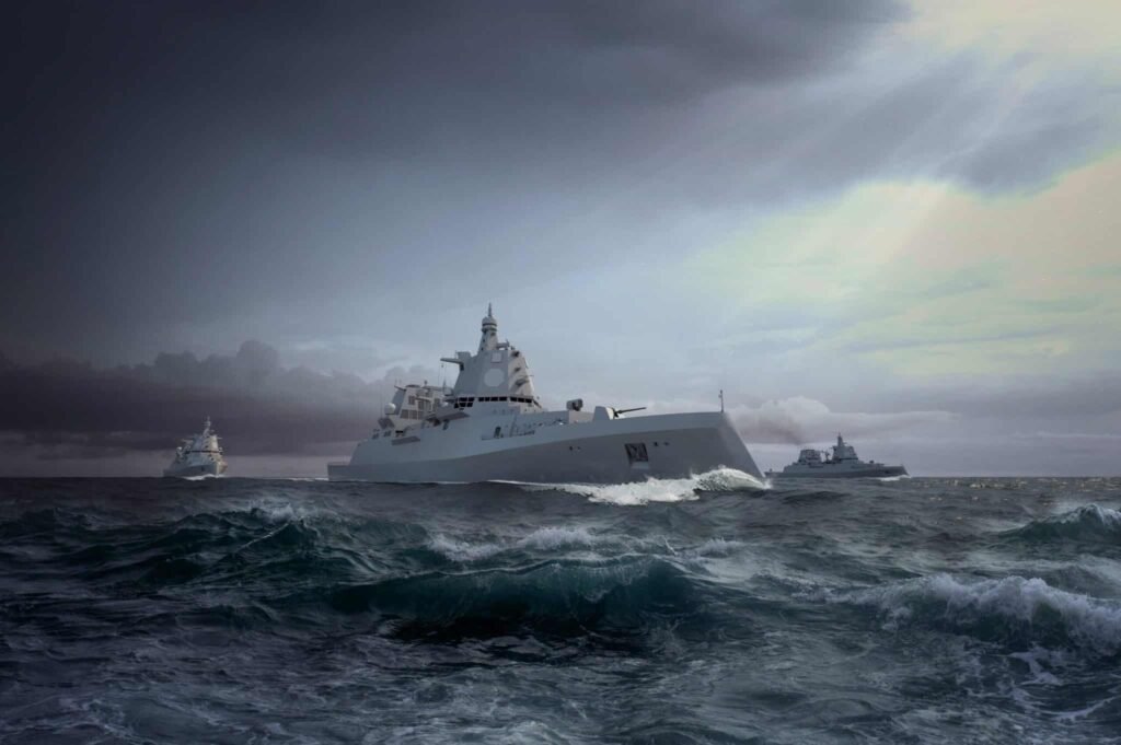 Three German F127 AEGIS frigates in computer graphic