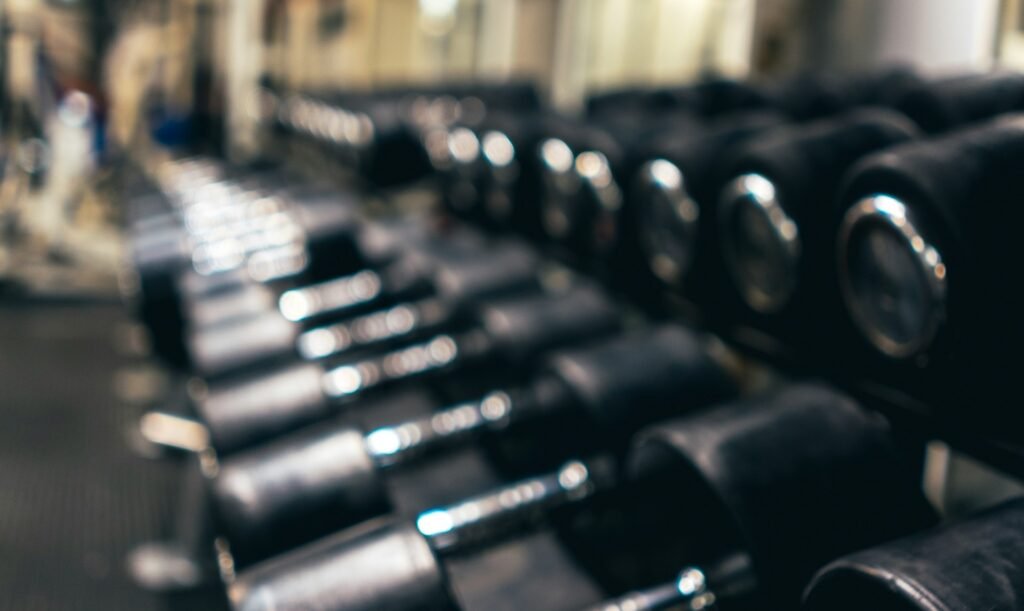Dumbbells in gym
