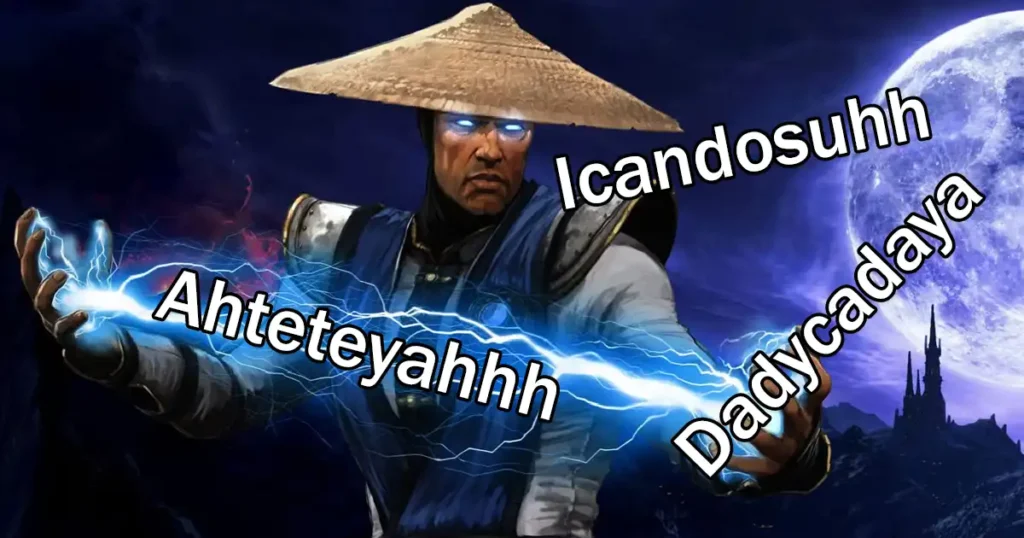Fan comically tries to transcribe the gibberish that Raiden says during his Electric Fly special in Mortal Kombat