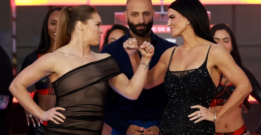 Staredowns! Ronda Rousey mean mugs Gina Carano at final pre-fight press conference faceoff