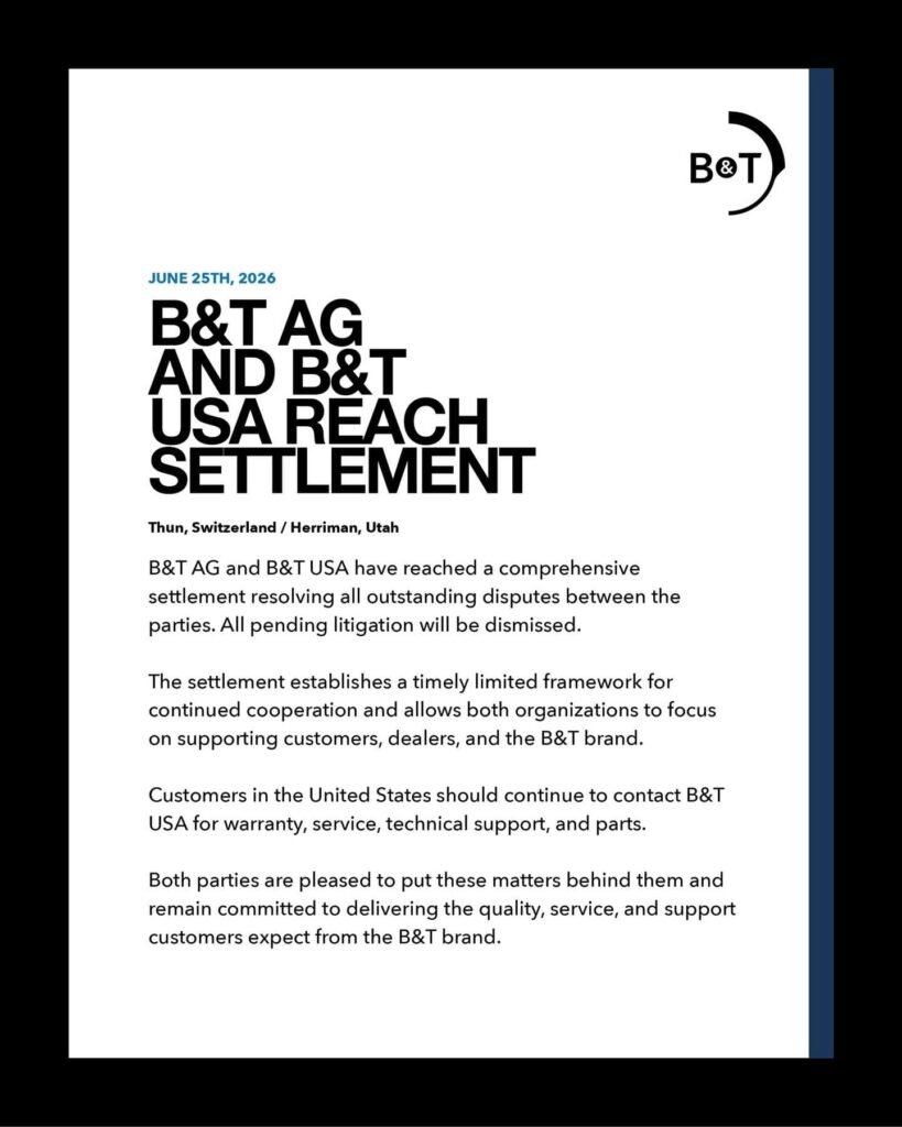 B&T USA Announces Agreement with B&T AG - Swiss to Establish New Company in US