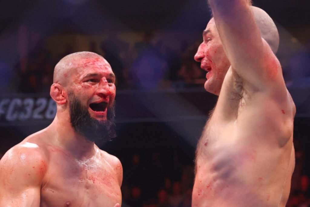 Khamzat Chimaev vows to take Sean Strickland’s head off in rematch: “I lost for the judges” Khamzat Chimaev and Sean Strickland after UFC 328 fight