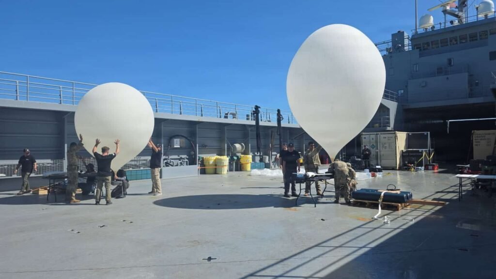 U.S. Army Landing Craft Launches Drone-Dropping High-Altitude Balloons