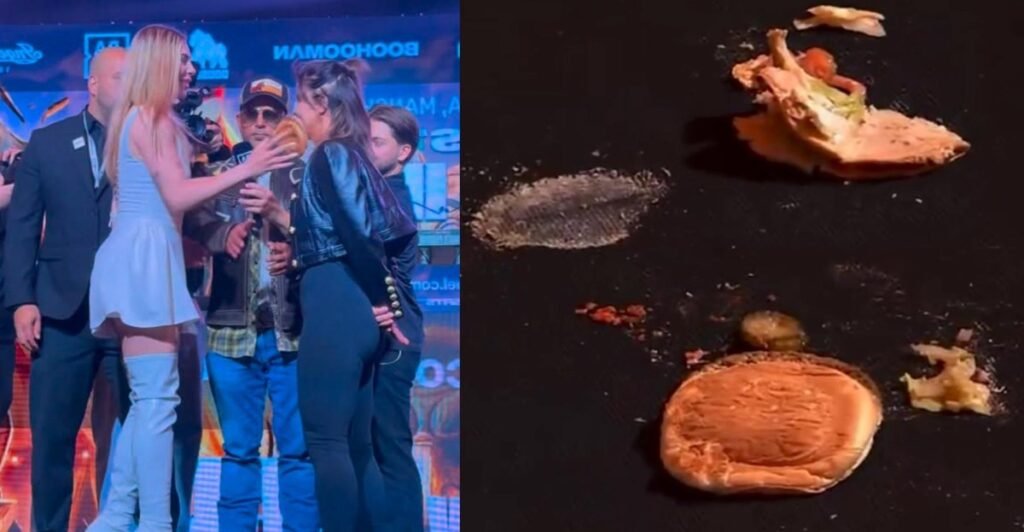 Video: Misfits Boxer gets Power Slapped with juicy hamburger during Fury-Hall face offs, chaos ensues