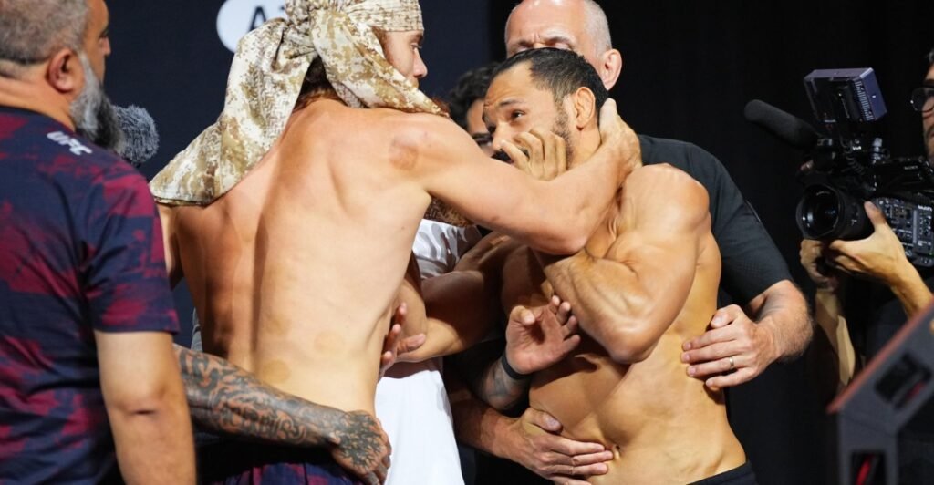 Video: UFC Baku staredowns get physical after Shara Bullet collar ties Michel Pereira, security intervenes
