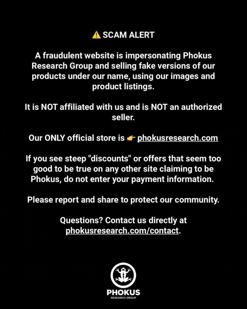 Buyer Beware - Fake Phokus Research Website