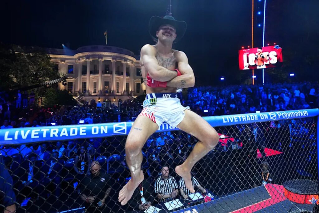 Diego Lopes celebrates UFC Freedom 250 win