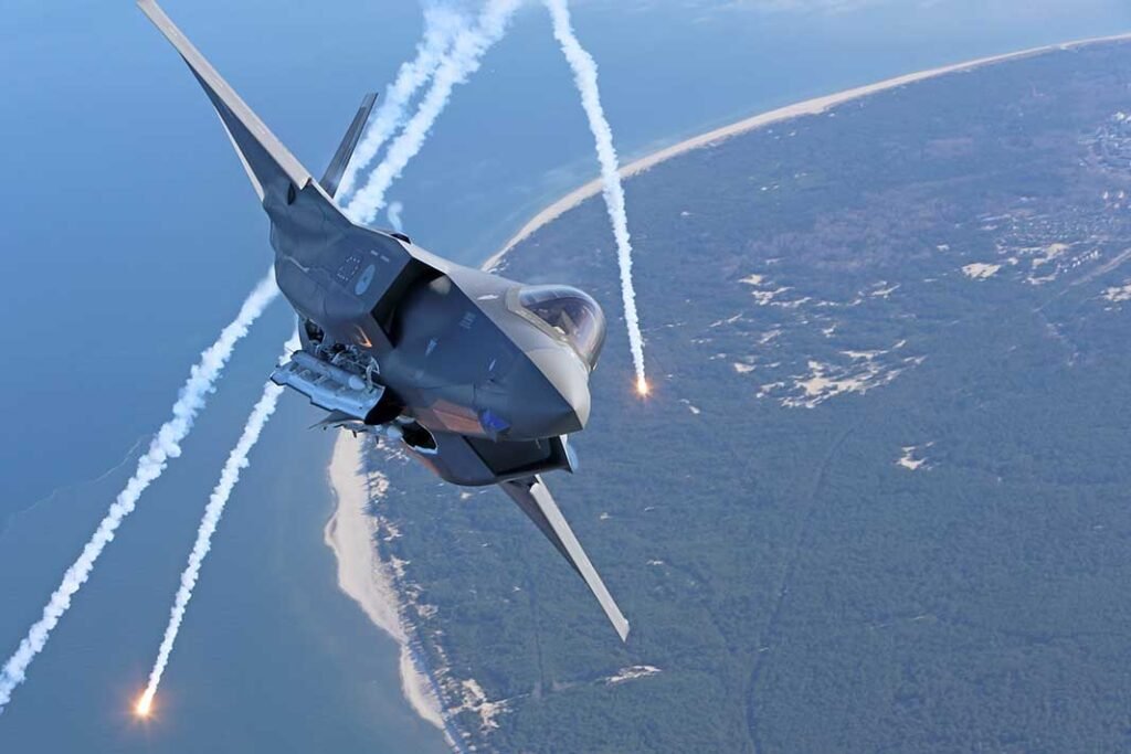 A Lockheed Martin F-35A Lightning II fighter jet of the Royal Netherlands Air and Space Force during an exercise over the Baltic Sea. [Photo © Björn Trotzki]