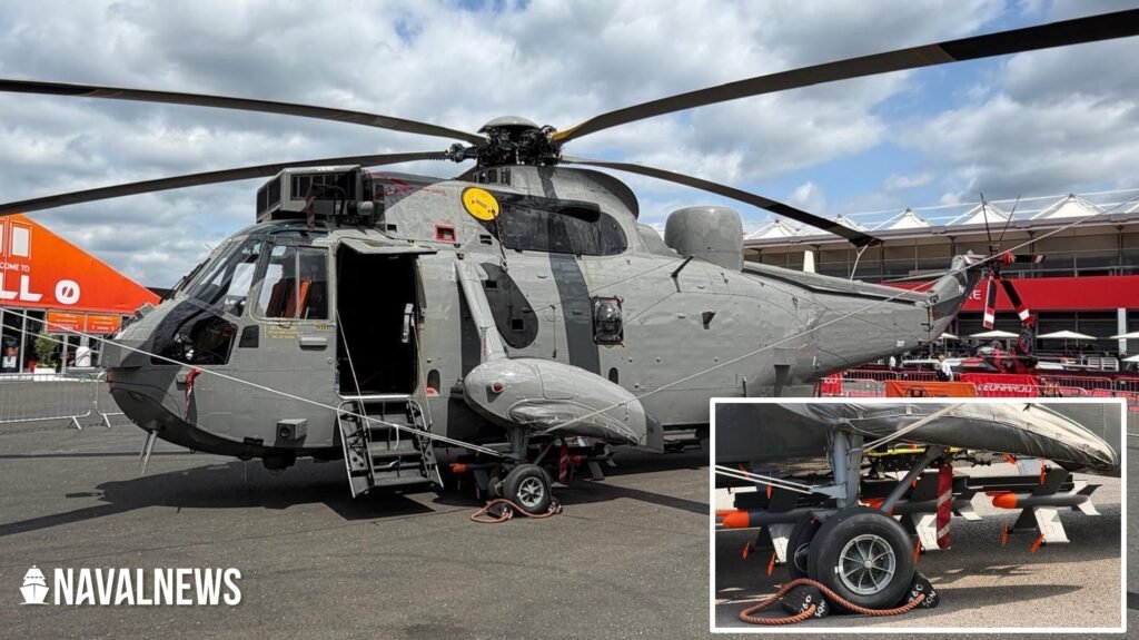 Heavily Armed Ukrainian Sea King At Farnborough Airshow Sea King helicopter with drone missiles