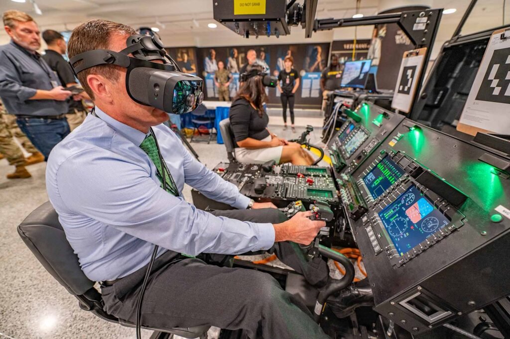 A Visionary Approach to Training The US Army’s Reconfigurable Virtual Collective Trainer – Air (RVCT-A) configured to the UH-60M Black Hawk during a demonstration of advanced simulation training systems by the Program Executive Office Simulation, Training and Instrumentation to the Pentagon in July 2023. (Image: US Army)