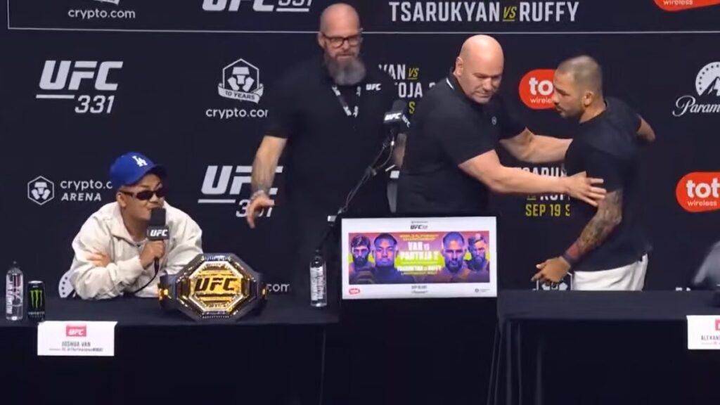 Alexandre Pantoja and Joshua Van clash at pre-UFC 331 press conference Alexandre Pantoja, Joshua Van