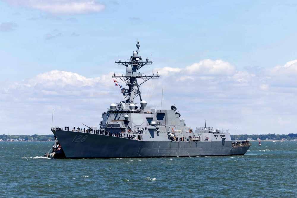 Destroyer USS Ted Stevens to be Commissioned in Oct 2026 The newest Arleigh Burke-class guided-missile destroyer, the future USS Ted Stevens (DDG 128) arrives in its future homeport of Naval Station Norfolk, May 15, 2026. The U.S. Navy will commission the future USS Ted Stevens (DDG 128) on a date to be announced at a later time in Whittier, Alaska. (U.S. Navy photo by Mass Communication Specialist 1st Class Sophie A. Pinkham)