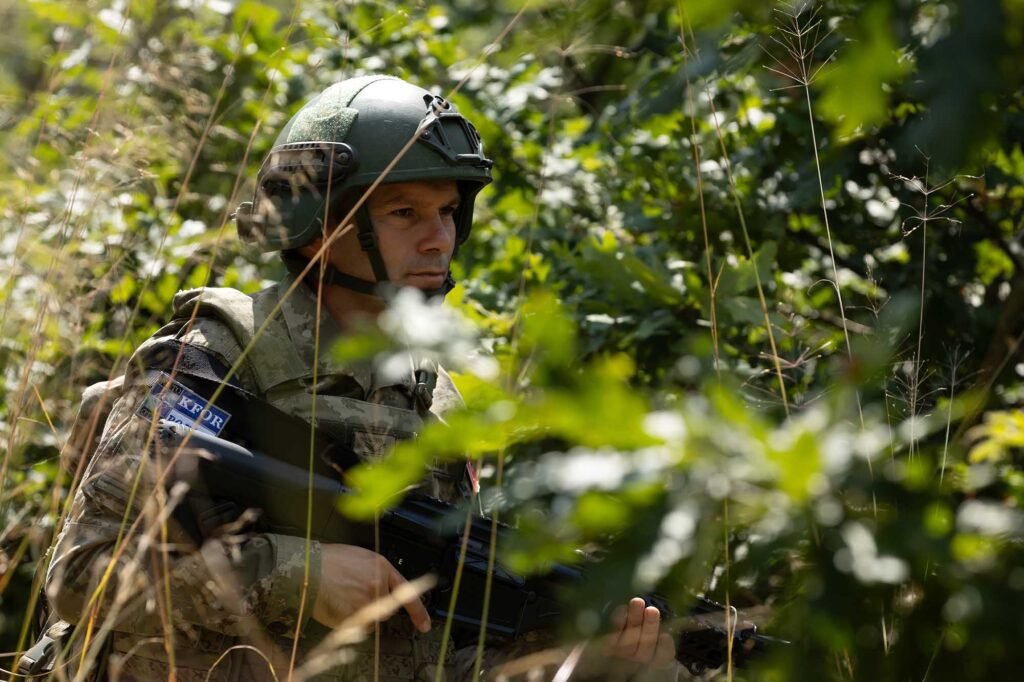 Türkiye in the Western Balkans — Geography, History, and Opportunity A Turkish soldier with Regional Command-East, Kosovo Force (KFOR), conducts a patrol near the administrative boundary line (ABL). KFOR operates in Kosovo under the terms of a UN resolution. (Image: KFOR)