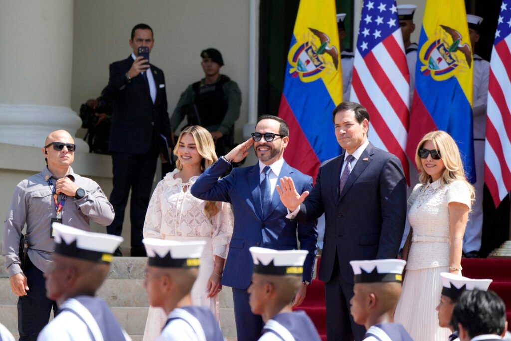 Colombian President Abelardo De La Espriella and U.S. Secretary of State Marco Rubio meet at the Batallon Paraiso military complex in Barranquilla