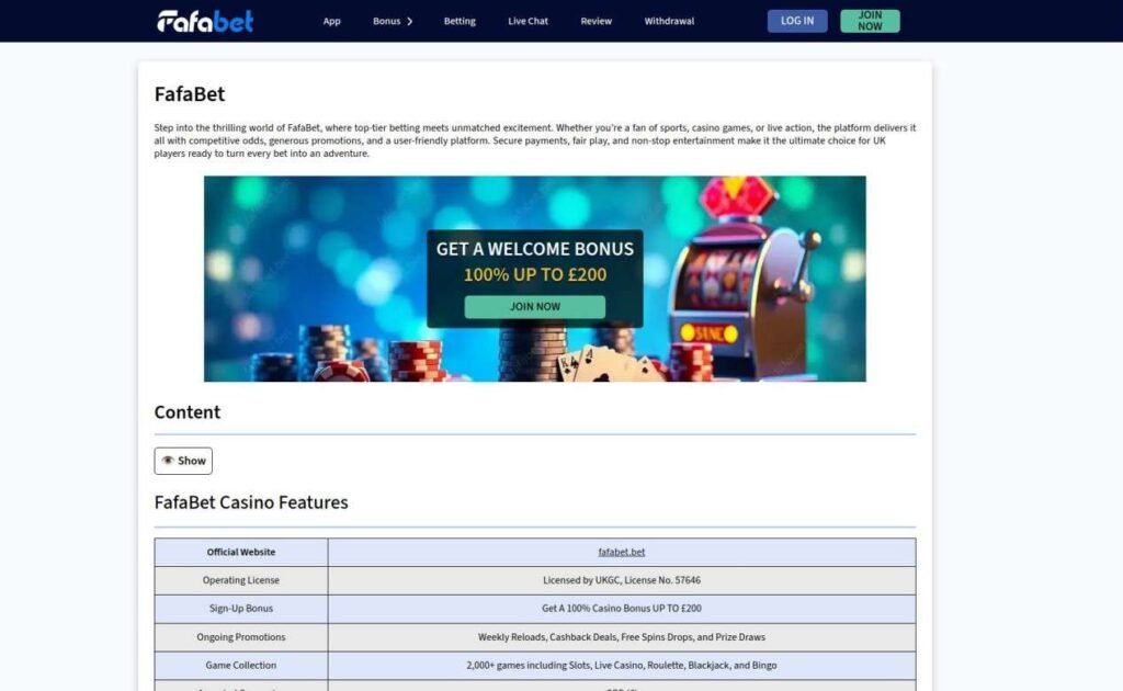 FafaBet Mobile Casino In The United Kingdom: Browser Experience And Features