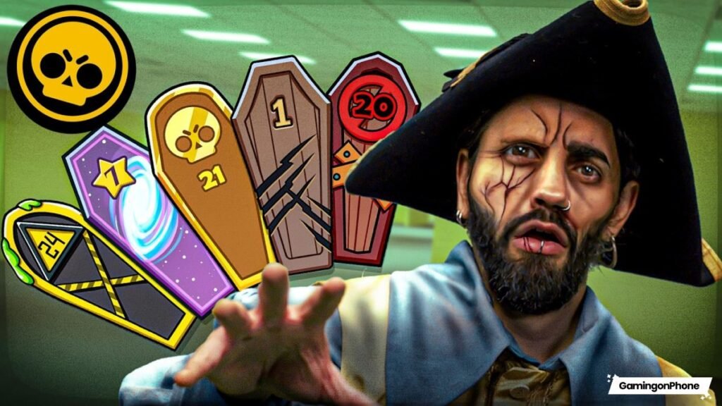 Gravestone Griff, Community Rewards, Giveaways, and more Brawl Stars Scary Coffins Community Event Cover